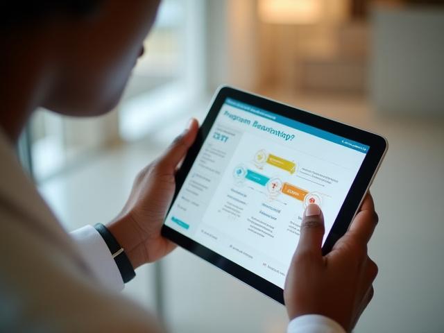 Diverse group of public health professionals discussing program strategy on a tablet.